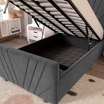 Fiji Kids Sunrise Upholstered Ottoman Bed - Steel Plush Velvet