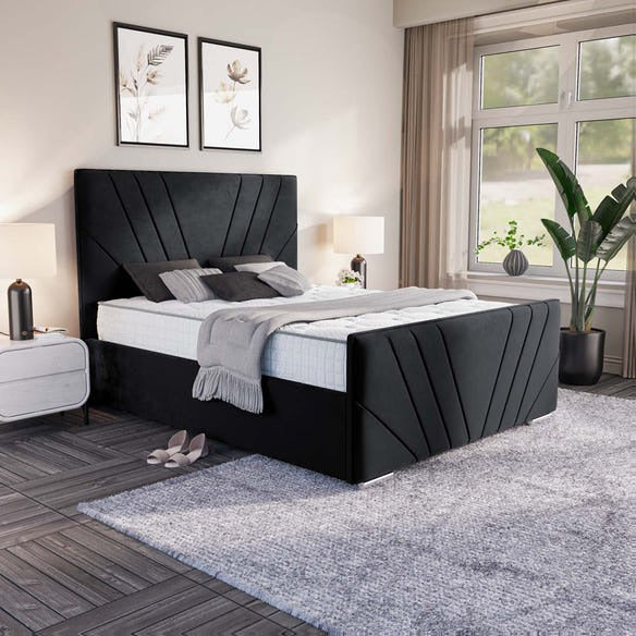 Fiji Sunrise Upholstered Bed - Black Plush Velvet
