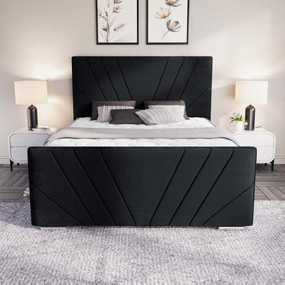 Fiji Sunrise Upholstered Bed - Black Plush Velvet