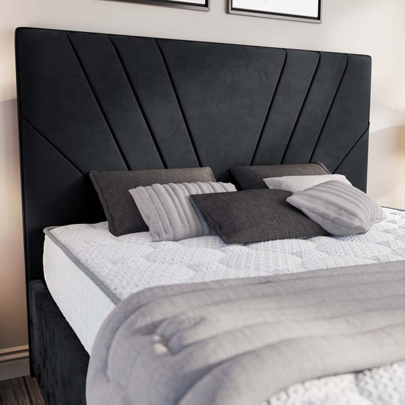 Fiji Sunrise Upholstered Bed - Black Plush Velvet