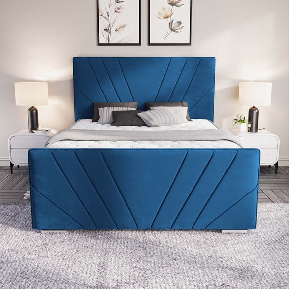 Fiji Sunrise Upholstered Bed - Blue Plush Velvet