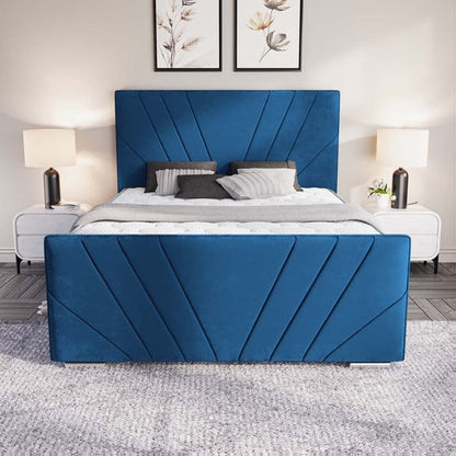 Fiji Sunrise Upholstered Bed - Blue Plush Velvet