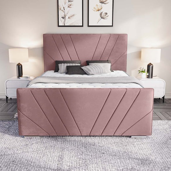 Fiji Sunrise Upholstered Bed - Pink Plush Velvet