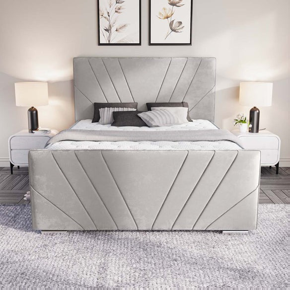 Fiji Sunrise Upholstered Bed - Silver Plush Velvet