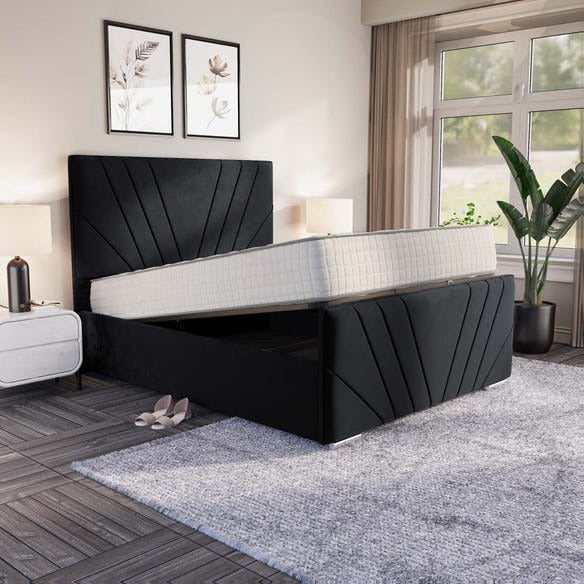 Fiji Sunrise Upholstered Ottoman Bed - Black Plush Velvet