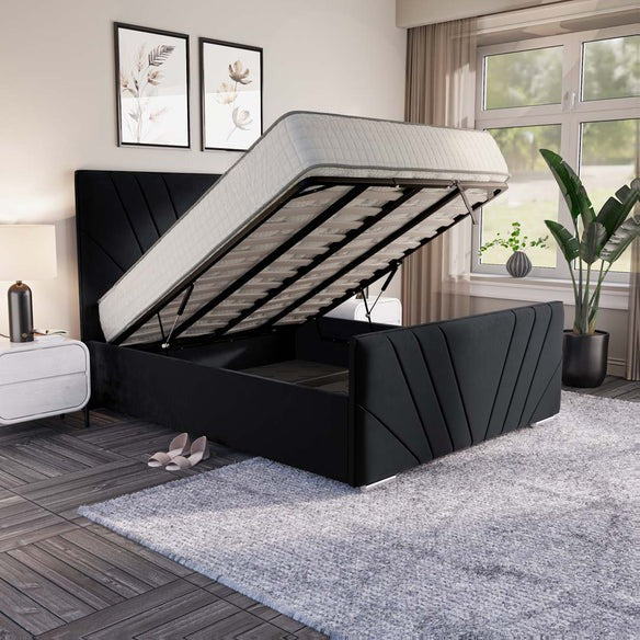 Fiji Sunrise Upholstered Ottoman Bed - Black Plush Velvet