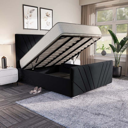 Fiji Sunrise Upholstered Ottoman Bed - Black Plush Velvet