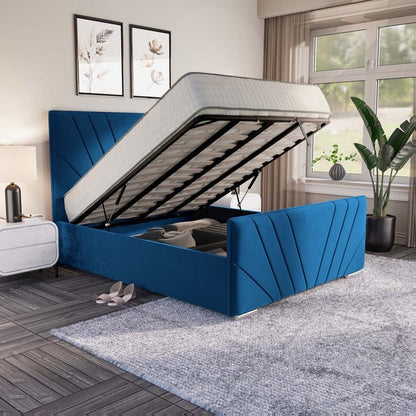 Fiji Sunrise Upholstered Ottoman Bed - Blue Plush Velvet