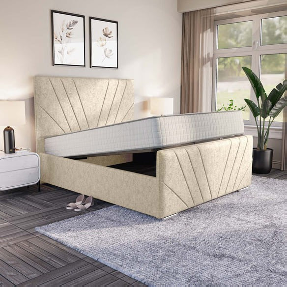 Fiji Sunrise Upholstered Ottoman Bed - Cream Chenille