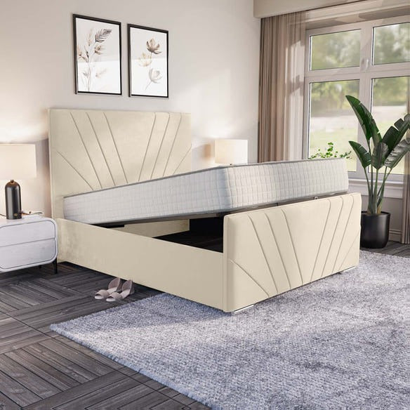 Fiji Sunrise Upholstered Ottoman Bed - Cream Plush Velvet