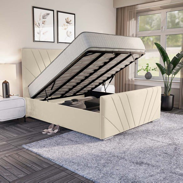Fiji Sunrise Upholstered Ottoman Bed - Cream Plush Velvet
