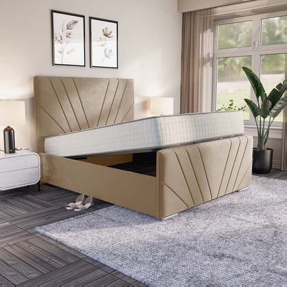Fiji Sunrise Upholstered Ottoman Bed - Mink Plush Velvet