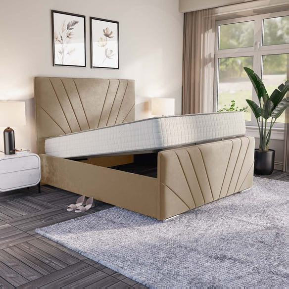 Fiji Sunrise Upholstered Ottoman Bed - Mink Plush Velvet