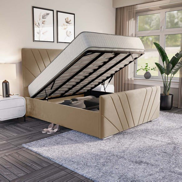 Fiji Sunrise Upholstered Ottoman Bed - Mink Plush Velvet
