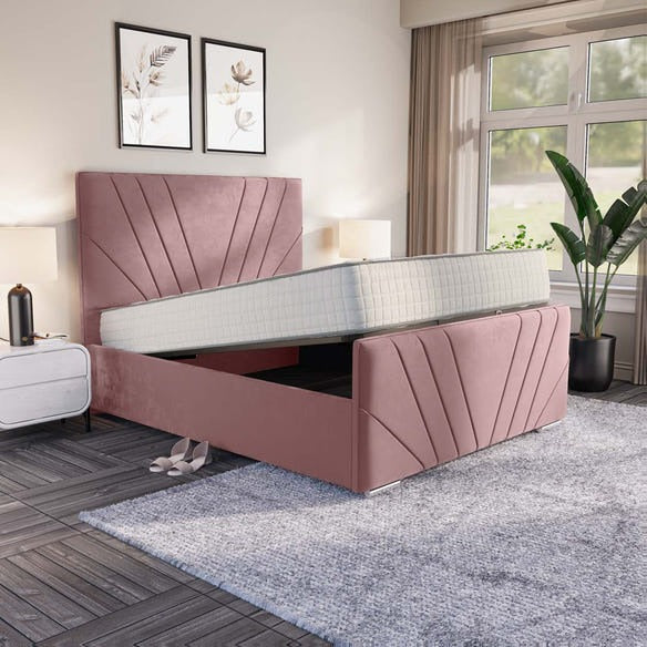 Fiji Sunrise Upholstered Ottoman Bed - Pink Plush Velvet