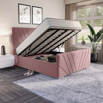 Fiji Sunrise Upholstered Ottoman Bed - Pink Plush Velvet