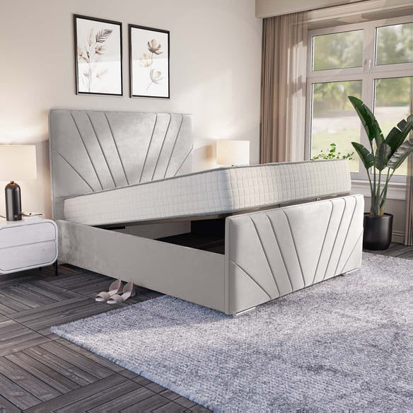 Fiji Sunrise Upholstered Ottoman Bed - Silver Plush Velvet