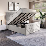 Fiji Sunrise Upholstered Ottoman Bed - Silver Plush Velvet