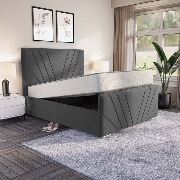 Fiji Sunrise Upholstered Ottoman Bed - Steel Plush Velvet
