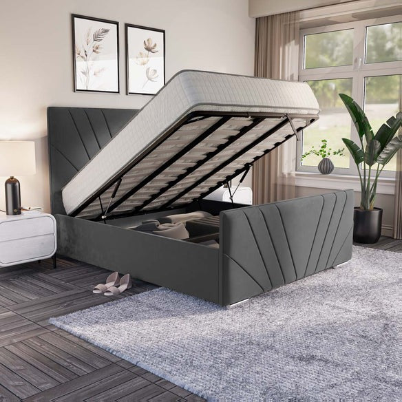 Fiji Sunrise Upholstered Ottoman Bed - Steel Plush Velvet