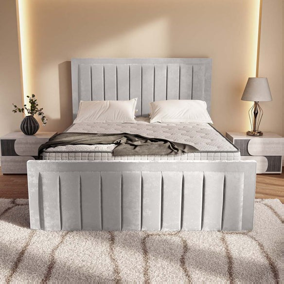 Hamilton Upholstered Bed - Silver Plush Velvet