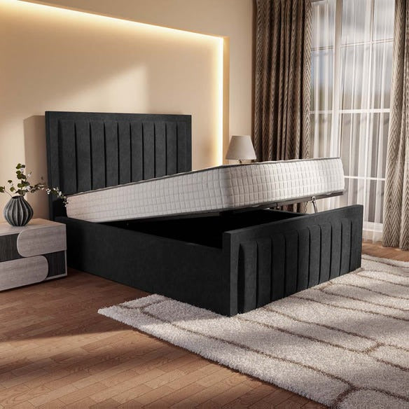 Hamilton Upholstered Ottoman Bed - Black Naples