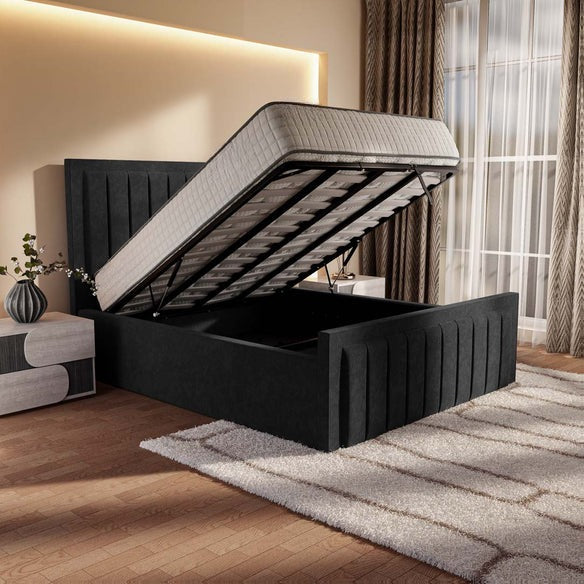 Hamilton Upholstered Ottoman Bed - Black Naples