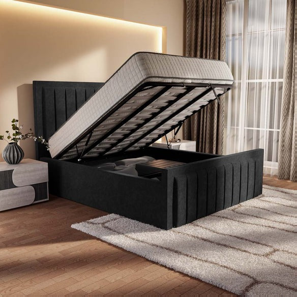 Hamilton Upholstered Ottoman Bed - Black Naples