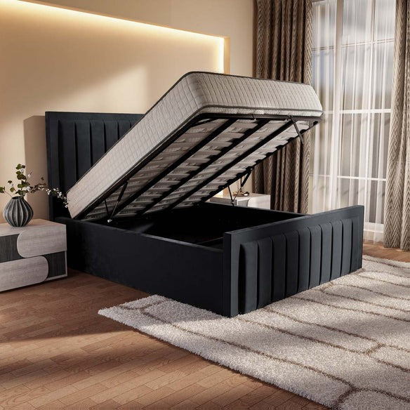 Hamilton Upholstered Ottoman Bed - Black Plush Velvet