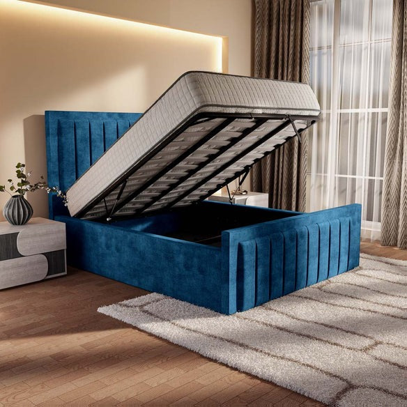 Hamilton Upholstered Ottoman Bed - Blue Coniston