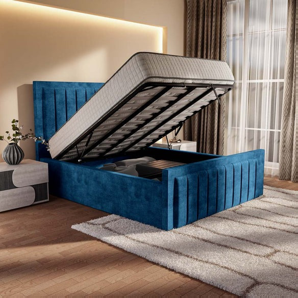 Hamilton Upholstered Ottoman Bed - Blue Coniston
