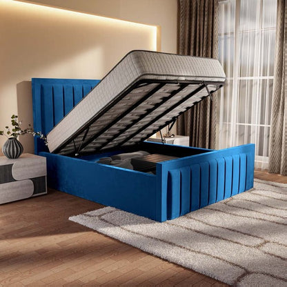 Hamilton Upholstered Ottoman Bed - Blue Plush Velvet