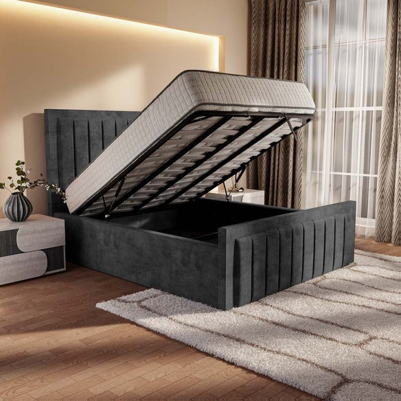 Hamilton Upholstered Ottoman Bed - Charcoal Coniston