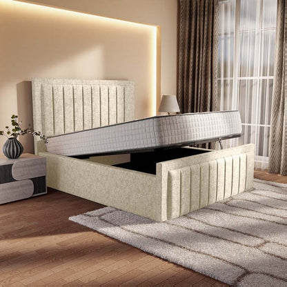Hamilton Upholstered Ottoman Bed - Cream Chenille