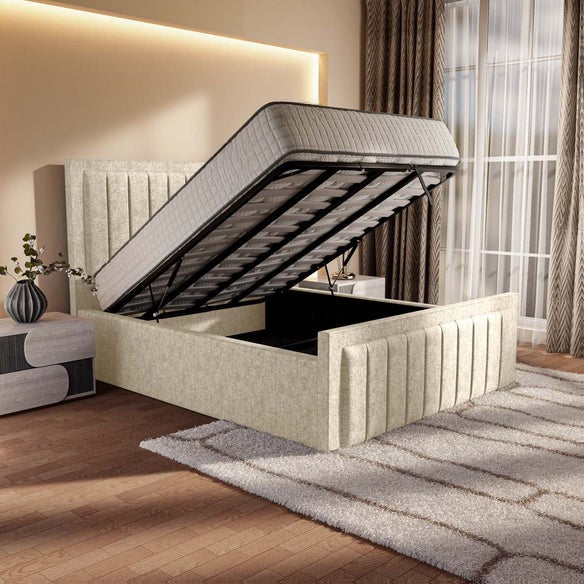 Hamilton Upholstered Ottoman Bed - Cream Chenille