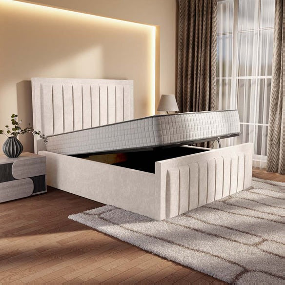 Hamilton Upholstered Ottoman Bed - Cream Naples