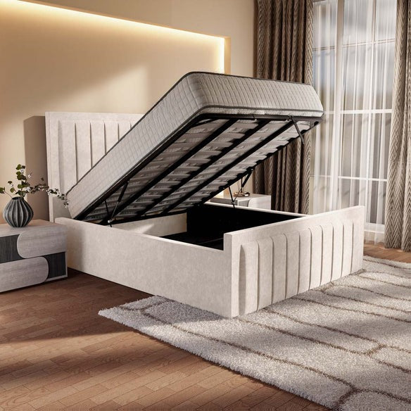 Hamilton Upholstered Ottoman Bed - Cream Naples