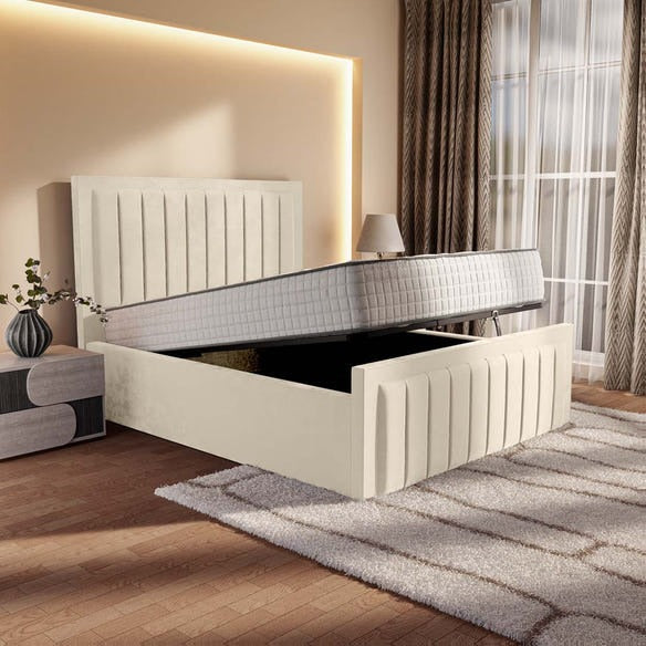 Hamilton Upholstered Ottoman Bed - Cream Plush Velvet
