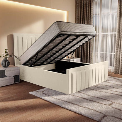 Hamilton Upholstered Ottoman Bed - Cream Plush Velvet