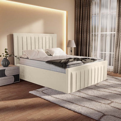 Hamilton Upholstered Ottoman Bed - Cream Plush Velvet