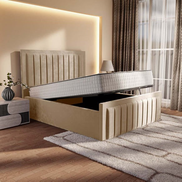 Hamilton Upholstered Ottoman Bed - Mink Plush Velvet