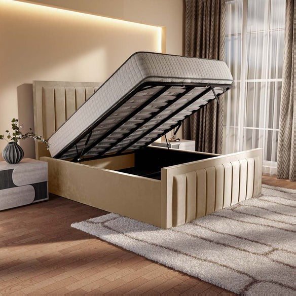 Hamilton Upholstered Ottoman Bed - Mink Plush Velvet