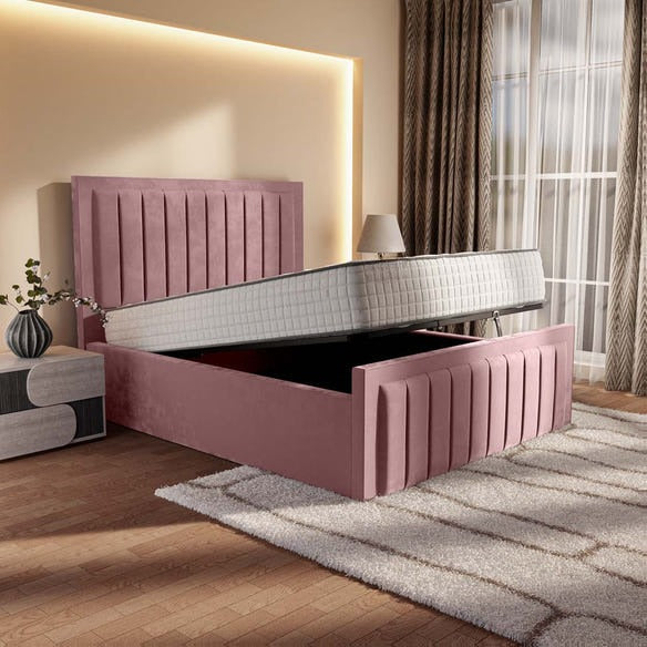 Hamilton Upholstered Ottoman Bed - Pink Plush Velvet