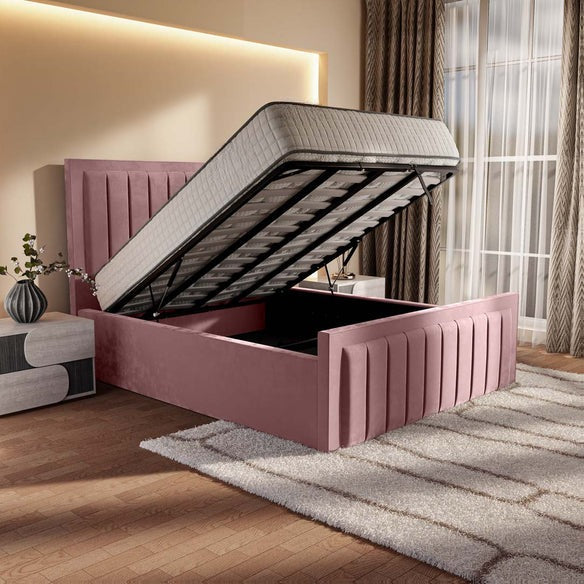 Hamilton Upholstered Ottoman Bed - Pink Plush Velvet