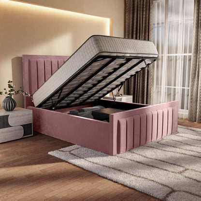 Hamilton Upholstered Ottoman Bed - Pink Plush Velvet
