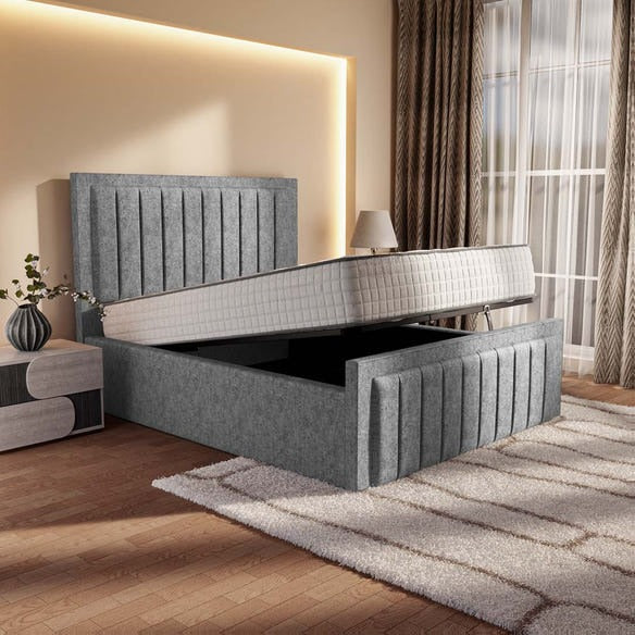 Hamilton Upholstered Ottoman Bed - Silver Chenille