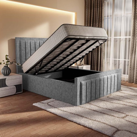 Hamilton Upholstered Ottoman Bed - Silver Chenille