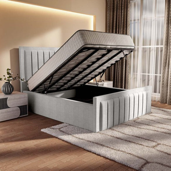 Hamilton Upholstered Ottoman Bed - Silver Linoso