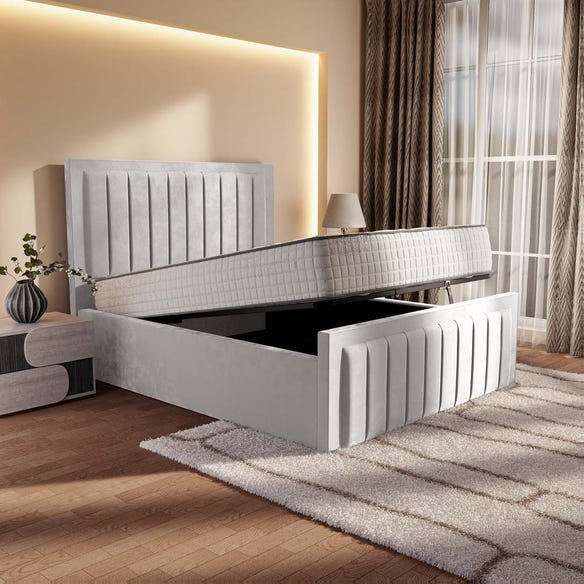 Hamilton Upholstered Ottoman Bed - Silver Plush Velvet