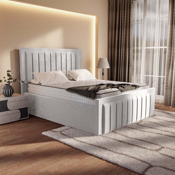 Hamilton Upholstered Ottoman Bed - Silver Plush Velvet